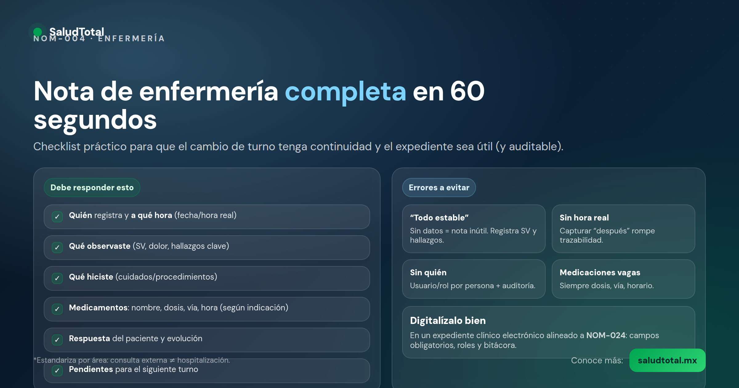 Notas de enfermería: qué deben contener en el expediente clínico (NOM-004) y cómo digitalizarlas sin errores